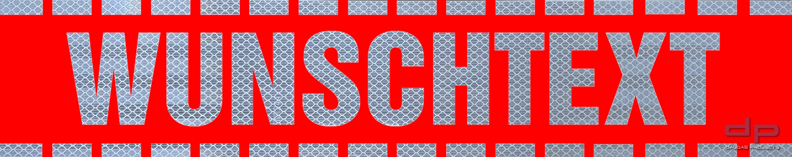 dp KFZ Magnetschild high-grade mit WUNSCHTEXT gestrichelt 50x10cm, silber-reflektierend