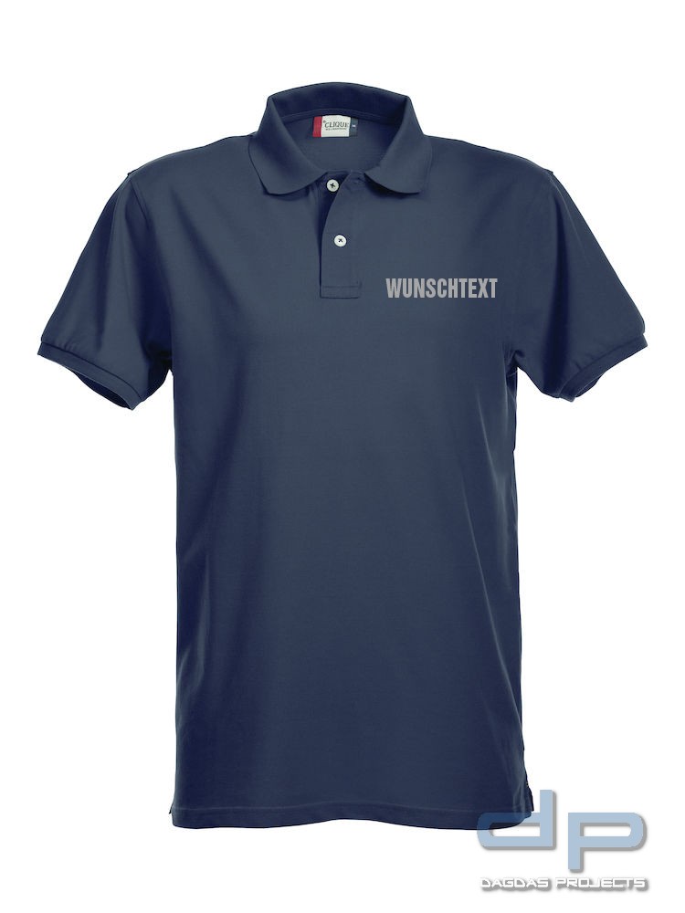 Behörden Strech Premium Polo mit Wunschtext Weiß und Dark Navy in Größe XL