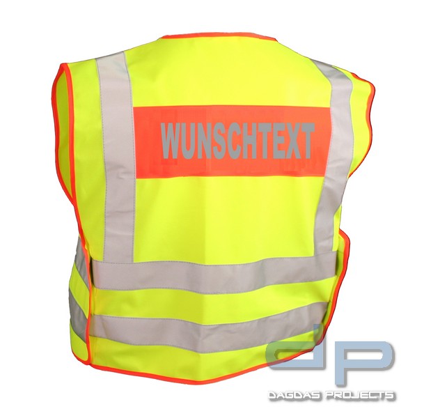 Dönges Signalweste,  gelb/orange mit Aufdruck auf der Vorder- und Rückseite in Reflex Silber