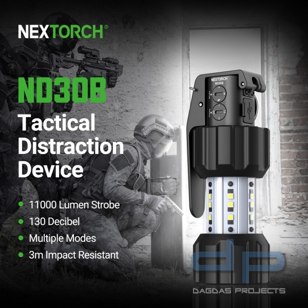 Nextorch ND30B Flashbang mit Holster (Irritationskörper 11.000 Lumen und 130dB)