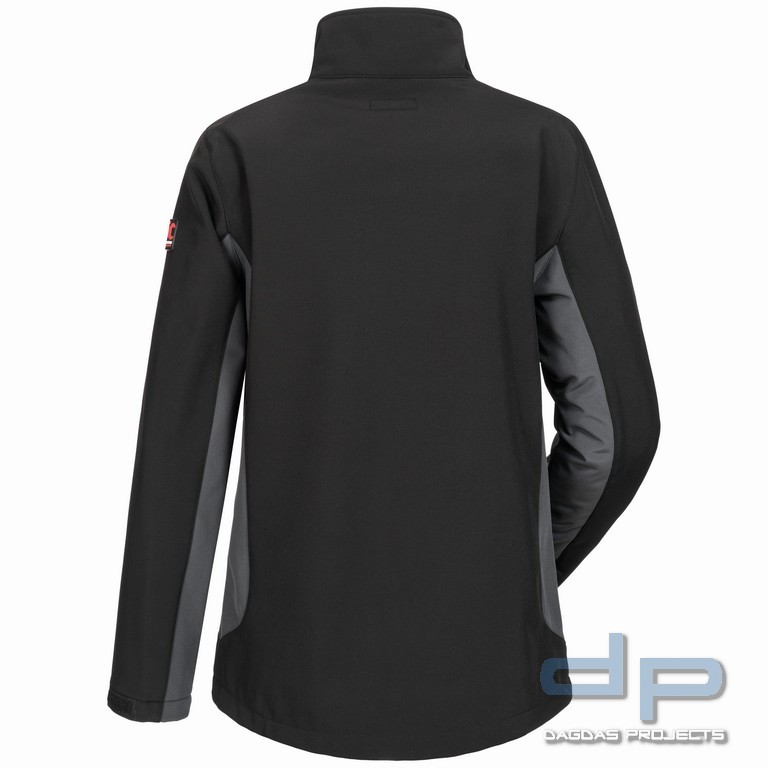 DAMEN-SOFTSHELL-JACKE in Schwarz mit Aufdruck nach Wunsch auf Brust und Rücken