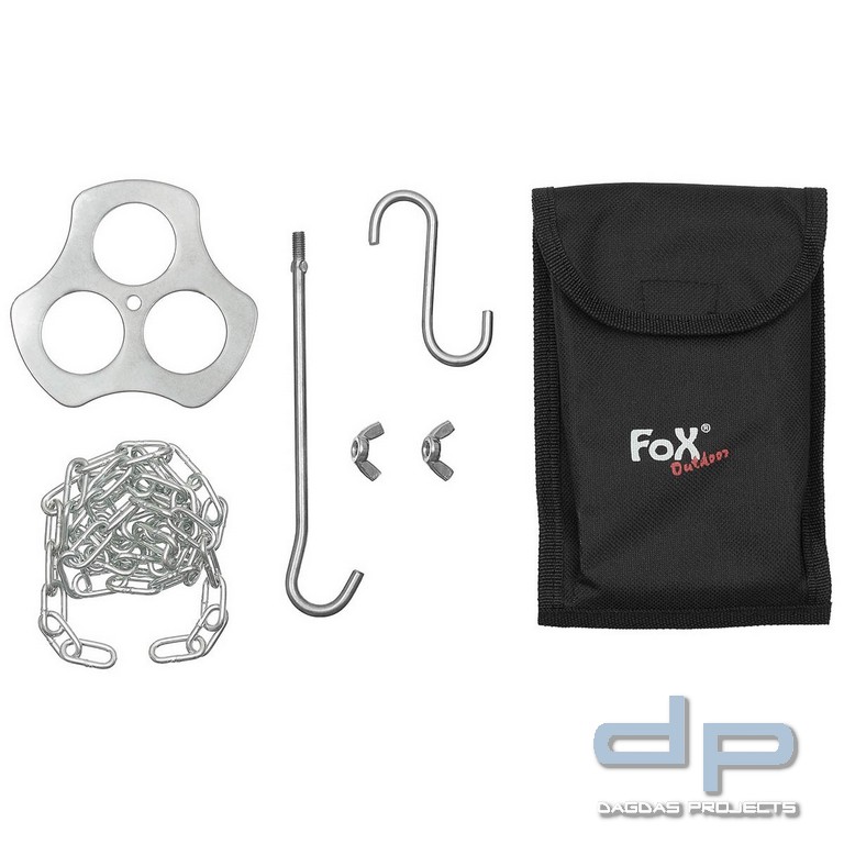 Dreibeinhalter, Edelstahl, mit Kette und Haken