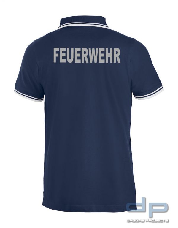 Behörden Poloshirt Piqué Navy mit Aufdruck FEUERWEHR in Reflex Silber