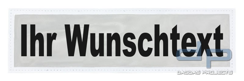 Reflexschild - glänzend - Klett - 28x8cm - weiß - Wunschtext