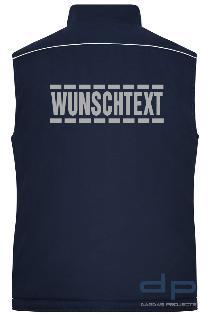 Softshell Weste gefüttert dp S-Serie in verschiedenen Farben mit Wunschaufdruck umrandet