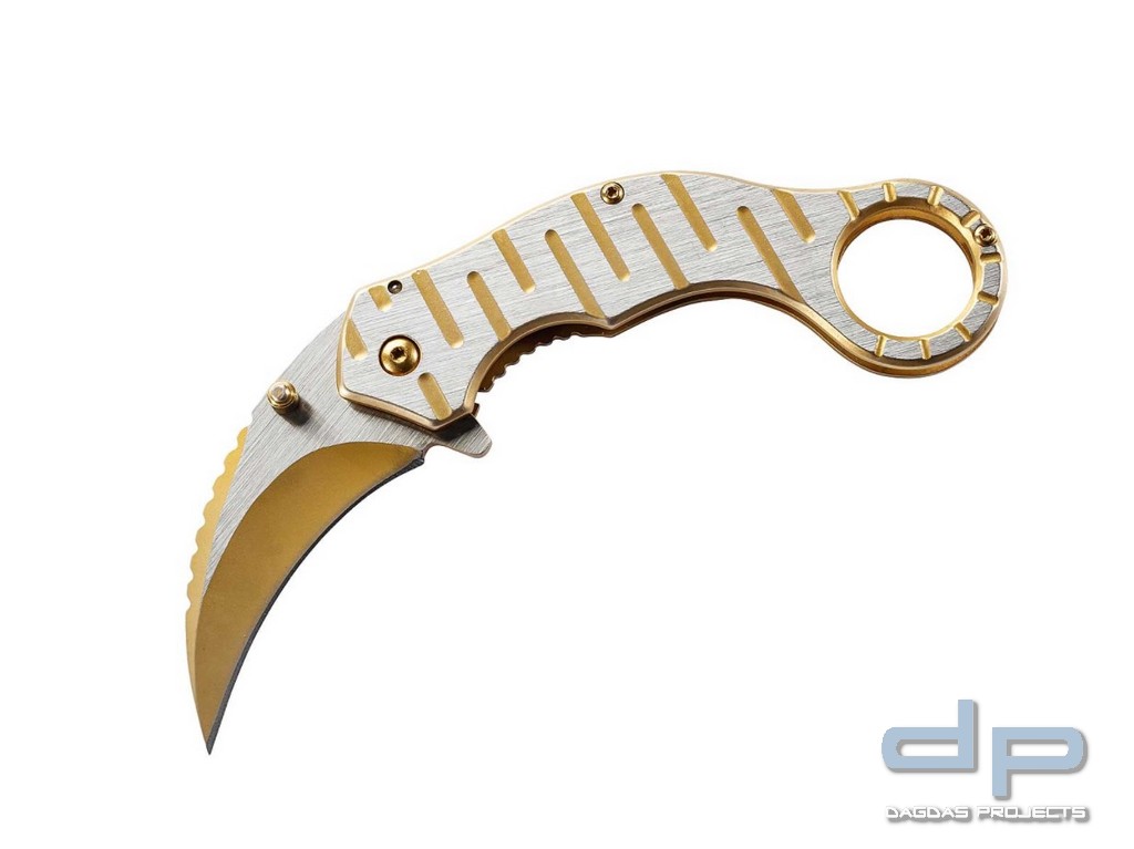 Karambit-Einhandmesser  mit  goldfarbener Titanbeschichtung