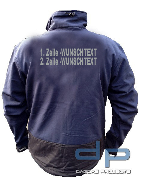 Behörden Softshell Jacke blau/schwarz mit 2 zeiligem Wunschtext