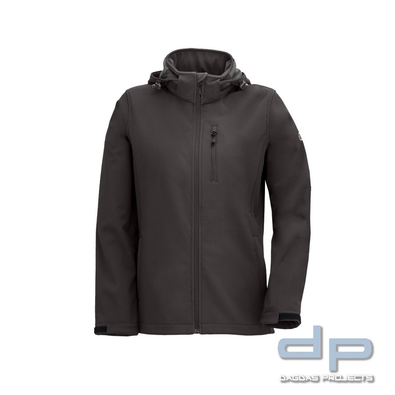 Damen Softshelljacke in Schwarz und Marine mit Aufdruck nach Wunsch auf Brust und Rücken