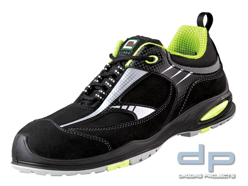 Halbschuhe in Schwarz/Silber-Lime abgesetzt