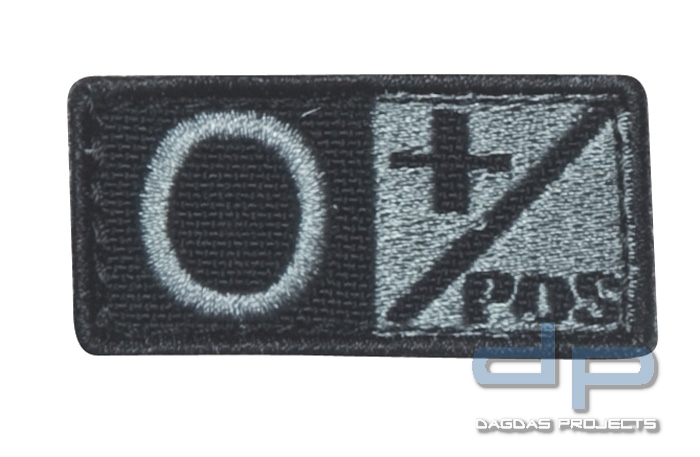 Blutgruppenpatch Grau/Schwarz O pos + 229O+007