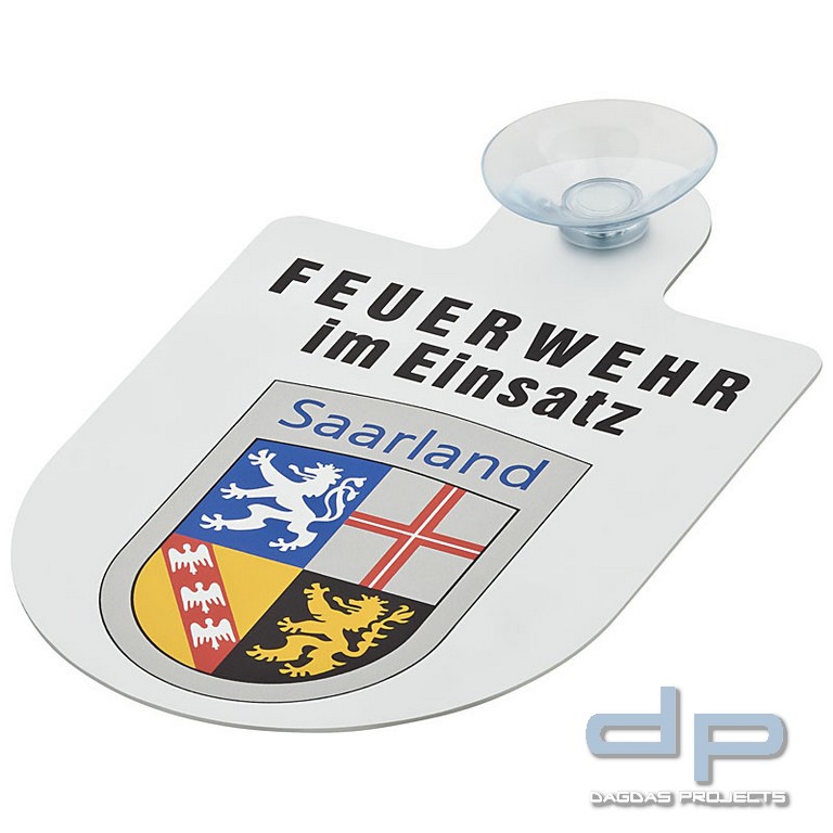 Alu Saugnapf Wappen Schild Feuerwehr im Einsatz mit Wappen Saarland