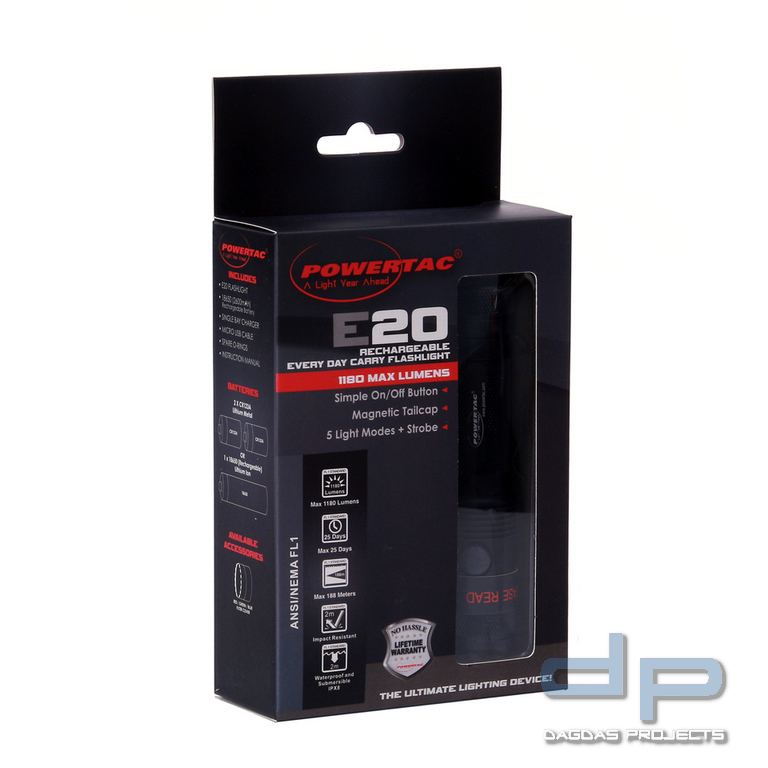 PowerTac flashlight E20 rechargeable