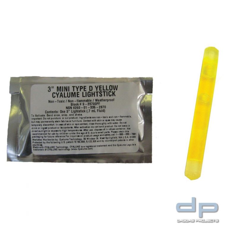 Mini ChemLight 3″, gelb, 8 cm, 4 h