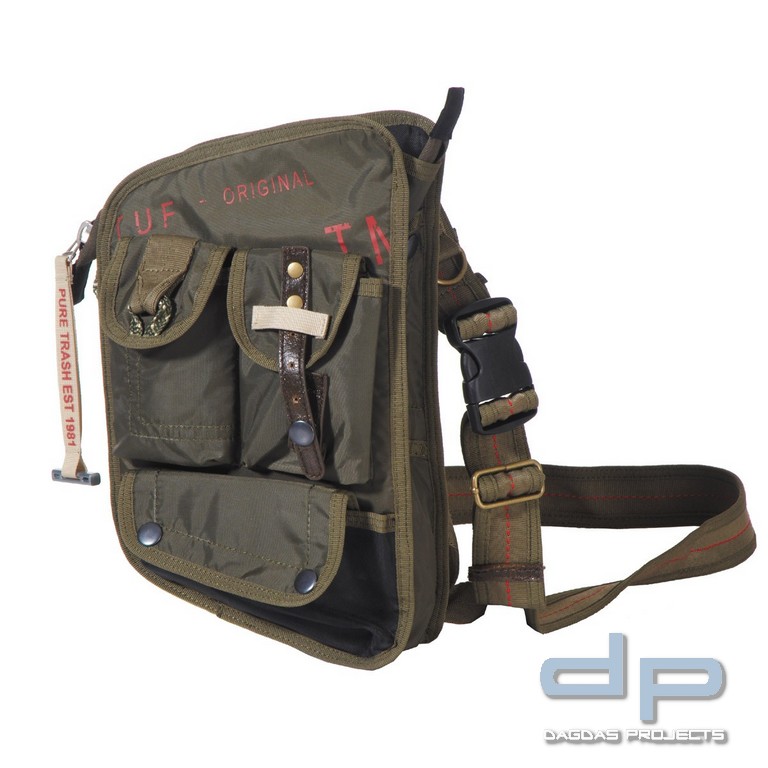 Schultertasche, Nylon, "PT", oliv