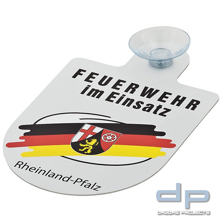 Alu Saugnapf Wappen Schild Feuerwehr im Einsatz mit Wappen Rheinland-Pfalz