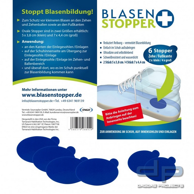 Blasenstopper für Zehen/Fußkante, 2 kleine und 4 große Ovale