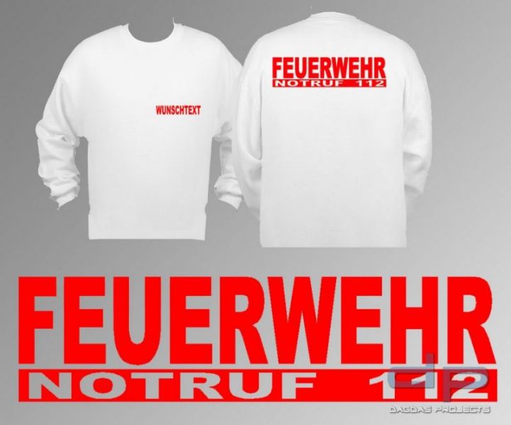 Feuerwehr Logo Sweat Shirt Notruf 112 mit norm. Folie