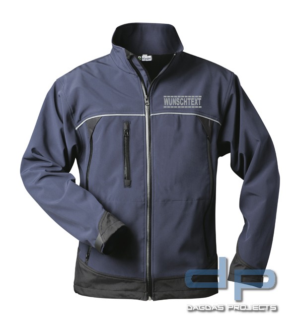 Behörden Softshell Jacke blau/schwarz mit umrandeter Schrift nach Wunsch