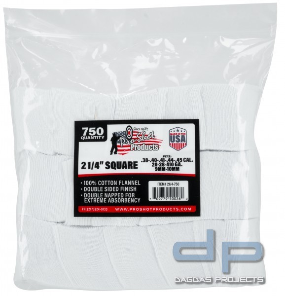 Pro-Shot 2 1/4" Reinigungs- Patches Cal. 38 -.410 GA (750 Stück Reinigungspflaster)