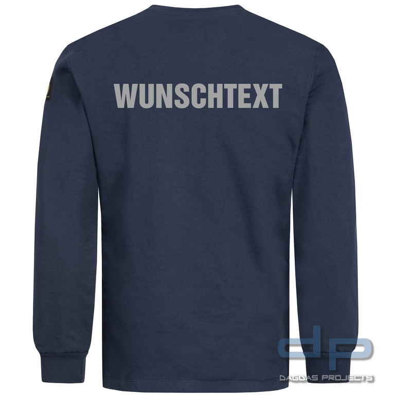 Brunnirok Schnittschutz-Langarmshirt Magdeburg Navy-Blue mit Wunschaufdruck in reflex silber
