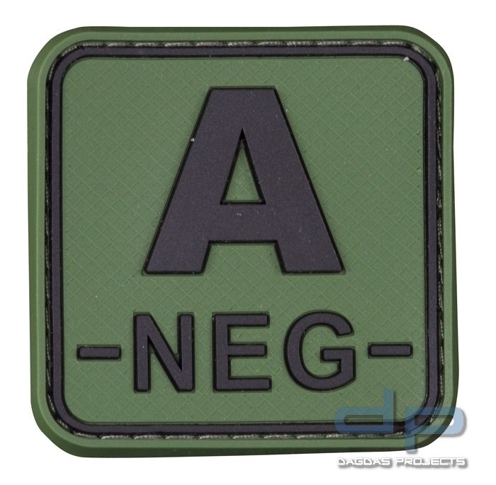 3D Blutgruppenpatch 50x50 Grün/Schwarz A neg -