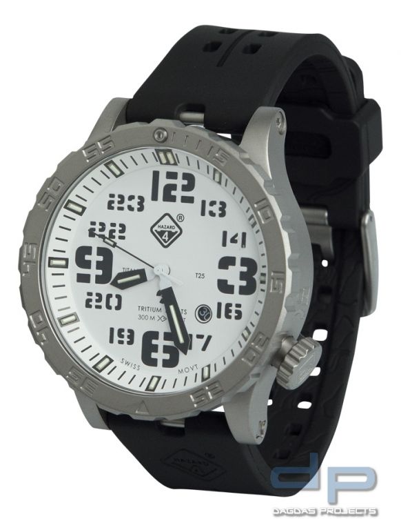 Hazard 4 Uhr Heavy Water Diver Weisses Zifferblatt Gelb/Grüne Leuchtpunkte