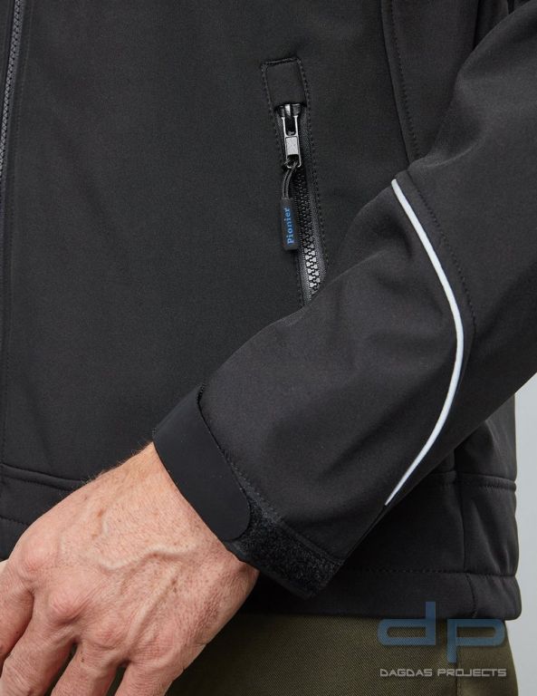 Behörden Softshelljacke schwarz mit Wunschtext in reflex silber