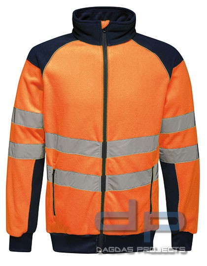 Hi-Vis Pro Fleece Jacket mit Wunschtext auf Brust und Rücken in Silber Reflex