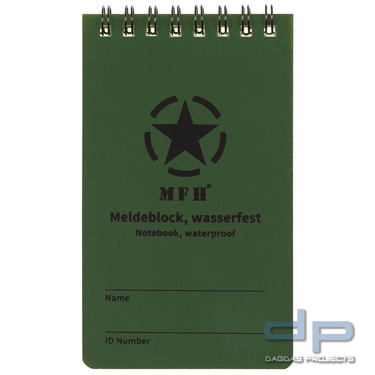 Meldeblock, wasserfest, klein, Spiralbindung, 7,5 x 13 cm