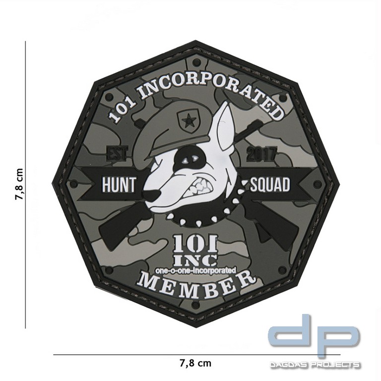 Emblem 3D PVC 101 INC Hunt Squad grau