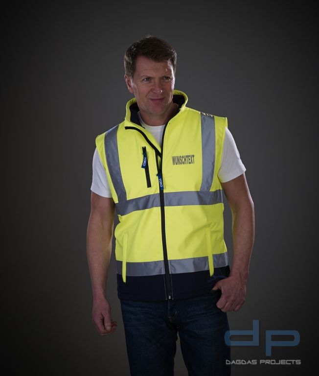 Hi Vis Softshell Gilet in verschiedenen Farben mit Wunschaufdruck in reflex silber