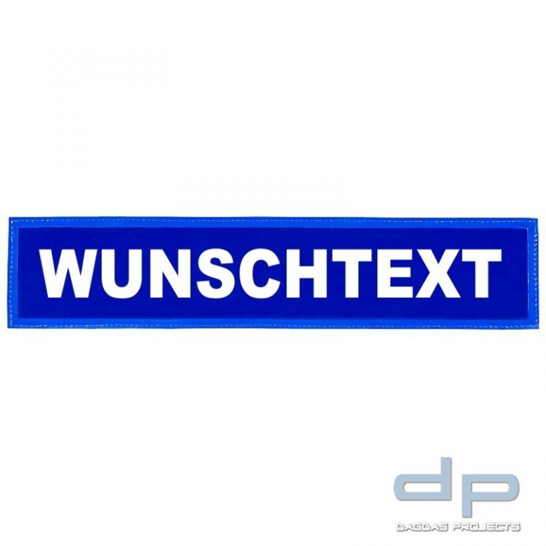 Reflexschild - glänzend - Klett - 38x8cm - blau - Wunschtext