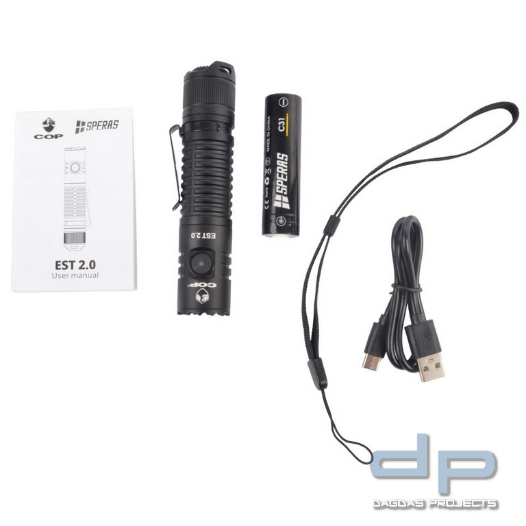 COP®/Speras -EST 2.0- Taschenlampe inkl. Akku und COP® 1407 Holster
