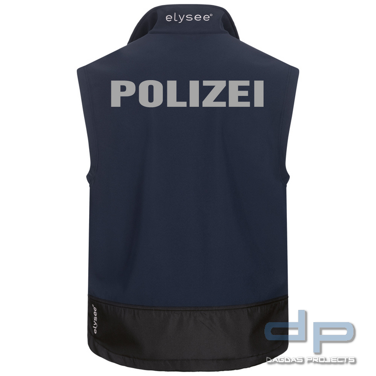Behörden Softshell Weste Dunkelblau mit Aufdruck nach Wunsch in reflex silber