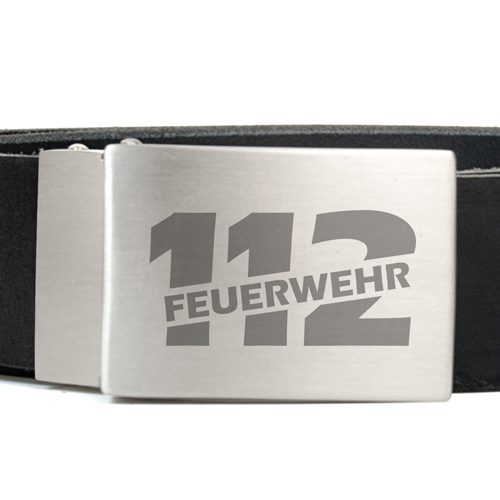 Ledergürtel mit Metallschnalle und Lasergravur FEUERWEHR 112