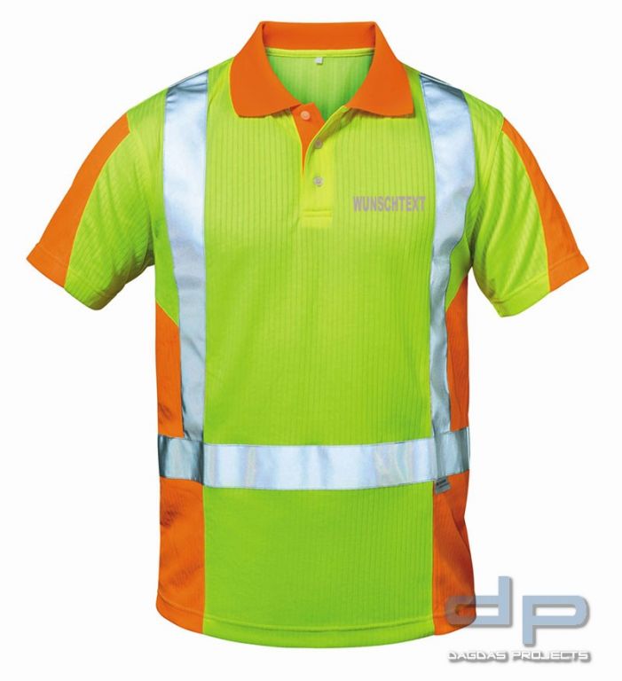 Behörden 3M Warnschutz Polo-Shirt mit Aufdruck nach Wunsch in reflex silber in Gelb/Orange