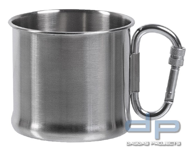 MIL-TEC EDELSTAHLBECHER MIT KARABINER in Silber Größe: S