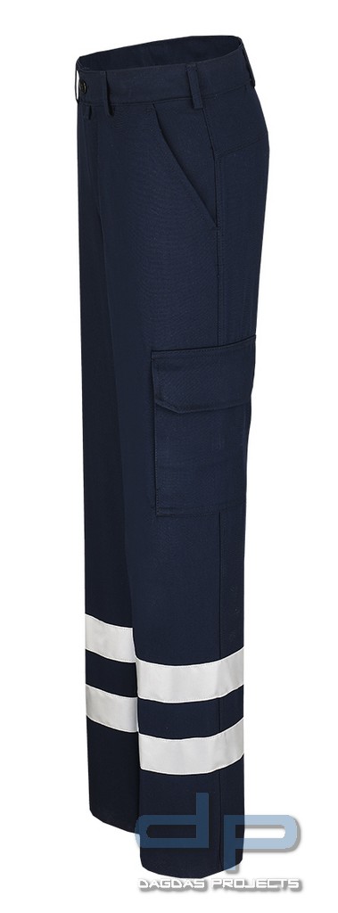Bundhose Dunkelblau aus Polyester-Baumwoll-Mischgewebe mit Reflexstreifen Damen