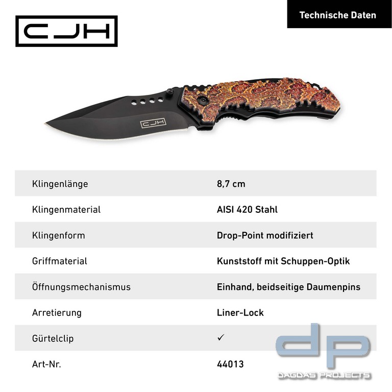 CJH Einhandmesser camo/schwarz mit Heftschalen aus schwarzem ABS Kunststoff
