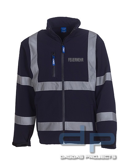 High Visibility 2 Bands &amp; Braces Softshell Jacket mit Wunschaufdruck in reflex silber