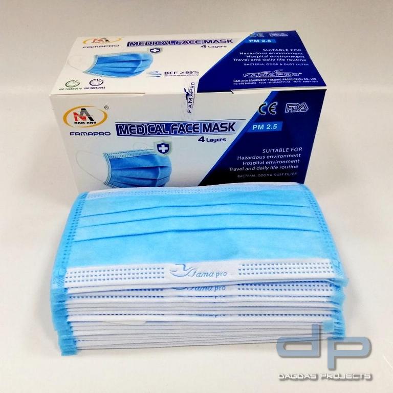 MEDIZINISCHE MUND/NASENMASKE EINWEG 4 lagig (OP-MASKE) 50 er Pack