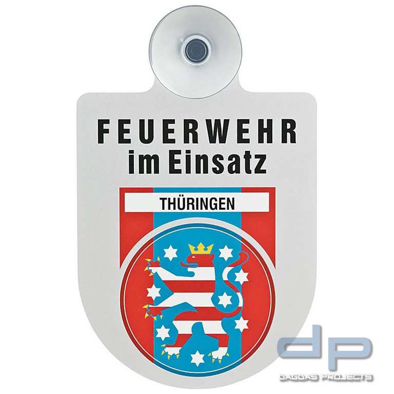 Alu Saugnapf Wappen Schild Feuerwehr im Einsatz mit Wappen Thüringen