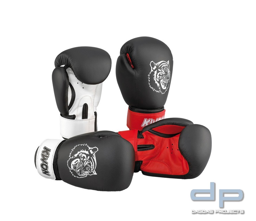 Kinder Boxhandschuhe Tiger, 10oz , in Schwarz/Weiß oder Schwarz/Rot
