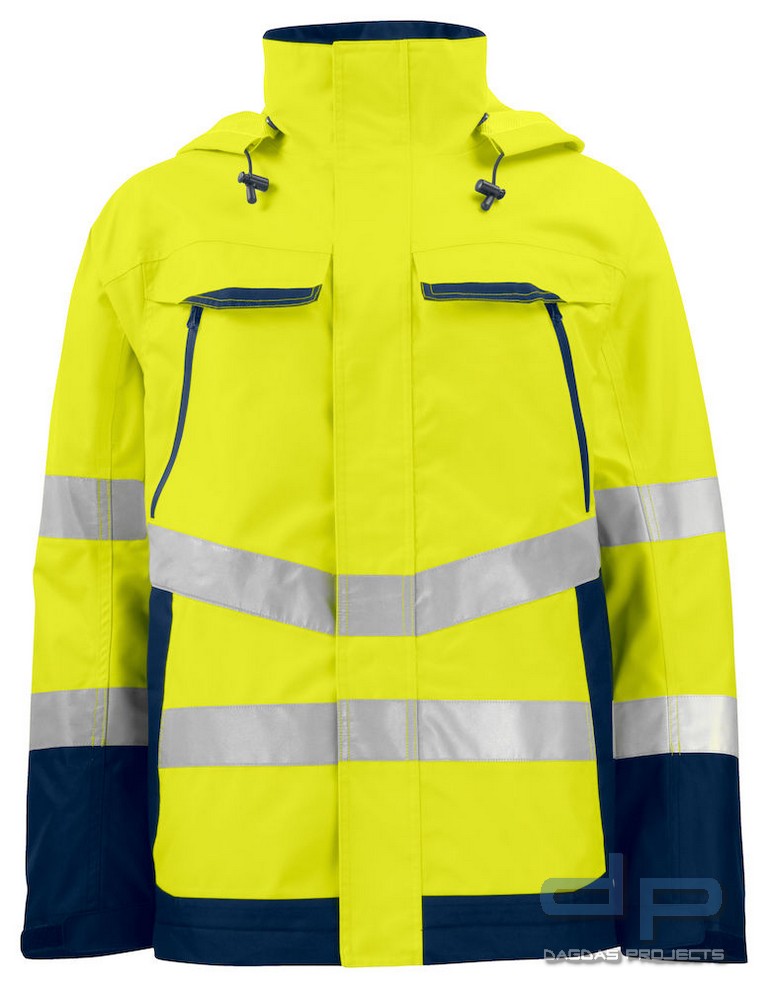 Funktionsjacke EN ISO 20471 Klasse 3 ProJob in Gelb/Navy Größe: L mit Wunschtext auf Brust und Rücke