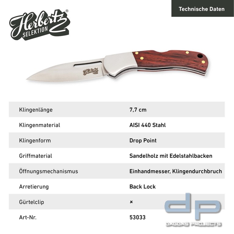 Einhandmesser mit Griffschalen aus rotem Sandelholz