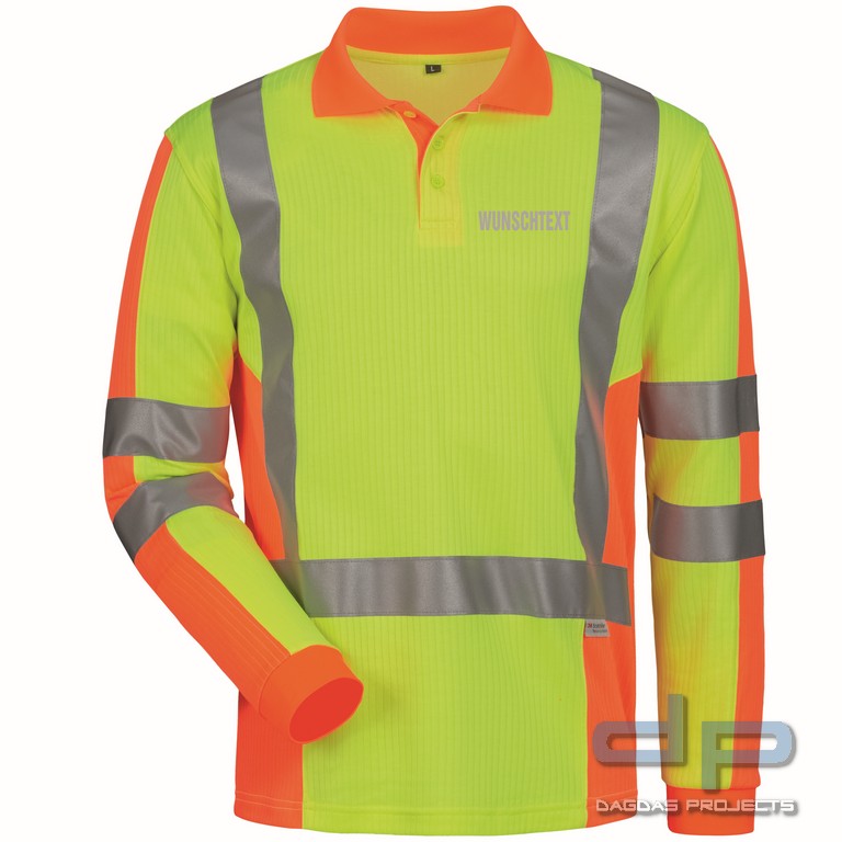 UV- UND WARNSCHUTZ-LANGARM-POLO-SHIRT mit Aufdruck nach Wunsch auf Brust und Rücken