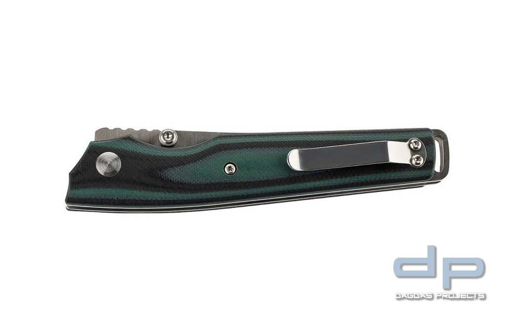 Einhandmesser mit Heftschalen aus grün/schwarzem G10