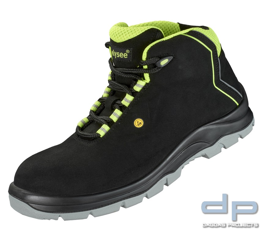 Schnürstiefel ISO 20345 S3 ESD SRC in Schwarz Neon-Gelb abgesetzt