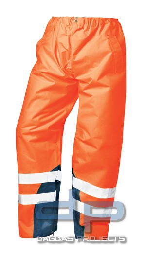 Regenbundhose in Orange und Marine abgesetzt