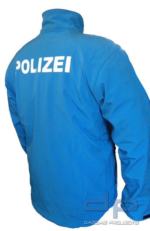 Polizei Softshell Jacke Azurblau mit reflektierender Aufschrift Gr. XL